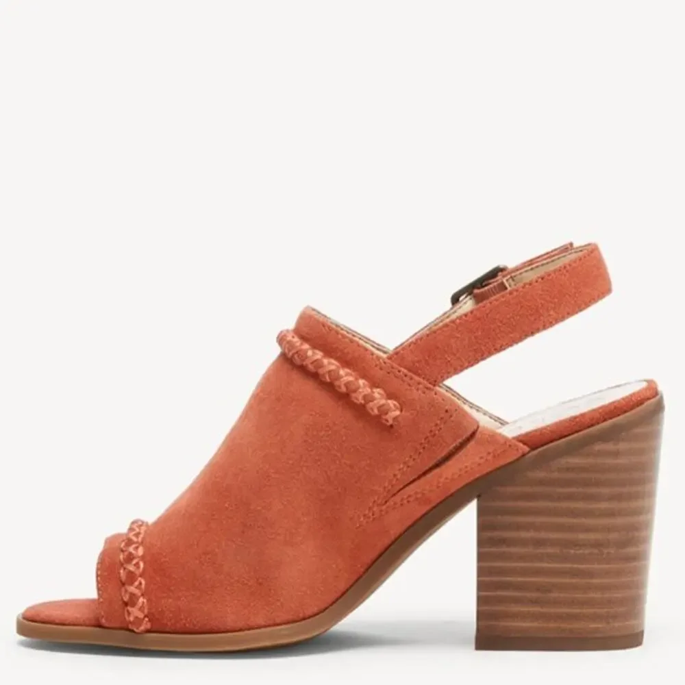 New Sole Society Ceana Tan Suede Leather Slingback Peep-Toe Mules orange 5.5 - Picture 3 of 5